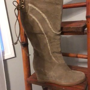 Napoleoni Italian light brown suede platform boots to the knee